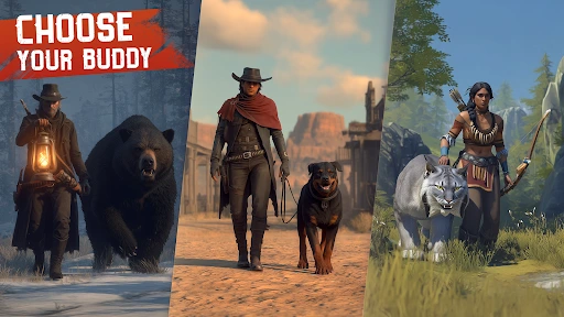 Westland Survival screenshot: cowboy hunting a bison on the prairie